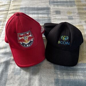 MLS New York Red Bull Hat Soccer Red/ BCOM Black One Size Stretch Cap Bundle
